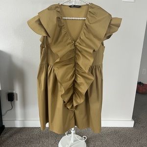 Zara dress 100% cotton, Small size, khaki color in perfect new condition